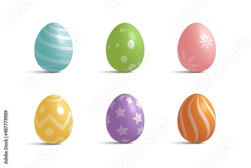 Colorful Easter eggs 3d set on white background. Vector illustration.