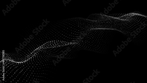 Futuristic dark background with a dynamic wave of particles. Big data. Vector illustration.