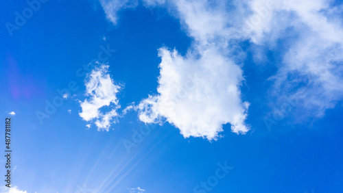 Panorama background material of refreshing blue sky and flare of clouds and sun_02