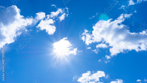 Panorama background material of refreshing blue sky and flare of clouds and sun_10