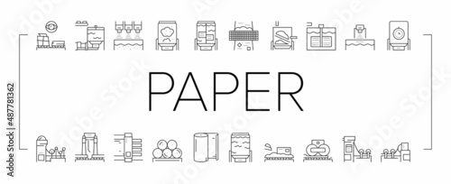 Paper Production Plant Collection Icons Set Vector .