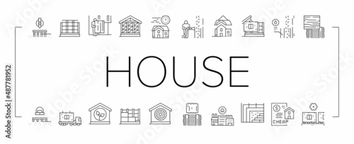 Timber Frame House Collection Icons Set Vector .