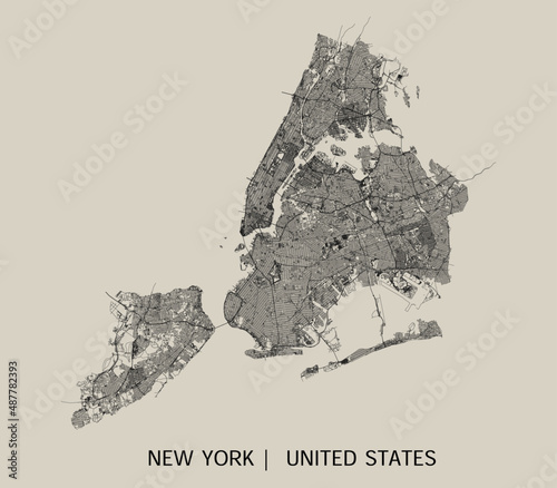 New York City (United States) street map outline for poster. High printable detail travel map vector. photo