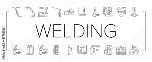 Welding Machine Tool Collection Icons Set Vector .