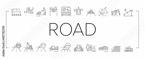 Tela Road Construction Collection Icons Set Vector .
