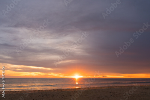 Beautiful Sunset tropical beach sea in Phuket Thailand.