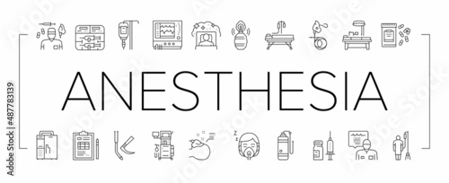 Anesthesiologist Tool Collection Icons Set Vector .
