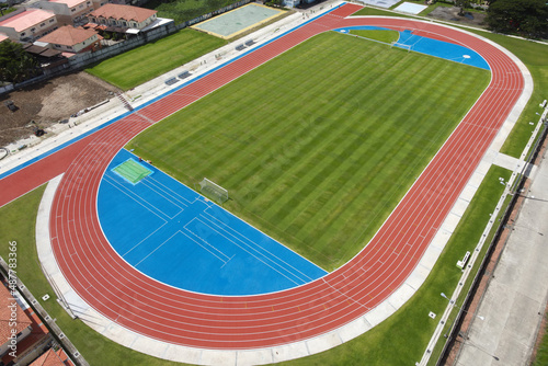 Aerial shot top-down above football field