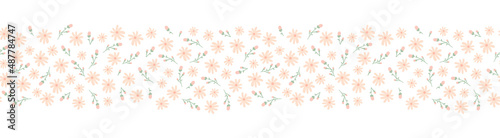 seamless spting flowers brush, border with plant design.  floral frame background template seamless borders, greenery frame.