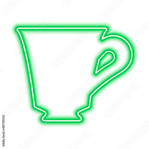 The shape of the mug, the neon green contour isolated on white