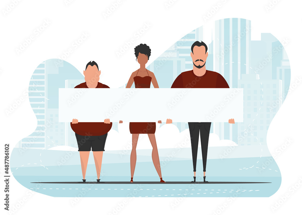 A group of people came out to protest. Banner in blue tones. Cute  illustration in flat style. vector de Stock | Adobe Stock