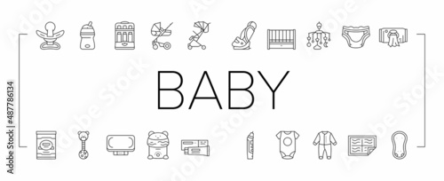 Baby Shop Selling Tool Collection Icons Set Vector .