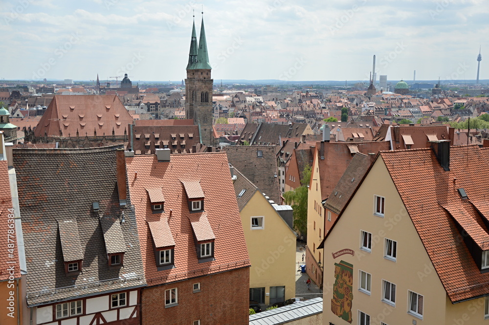 Obraz premium Panorama der Altstadt von Nürnberg, Franken, Bayern