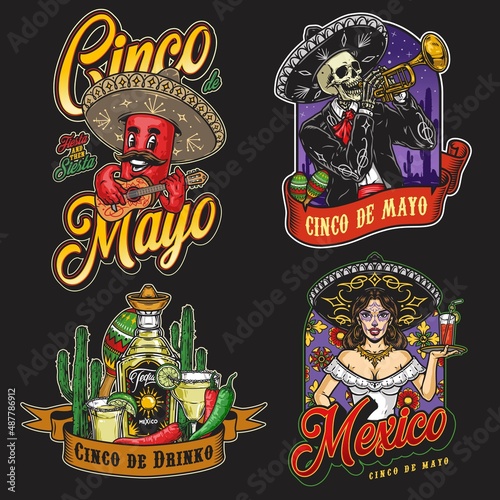 Mexican culture colorful stickers collection
