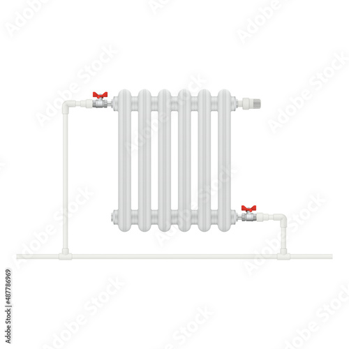 The heating battery connection diagram is one-pipe. Vector illustration.