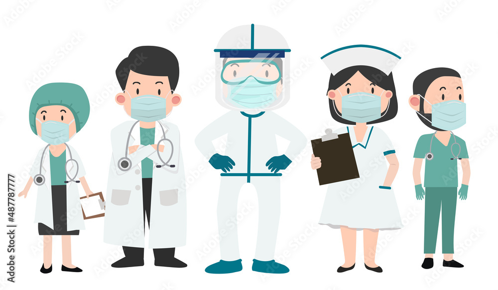 Doctors and nurse Medical cartoon set