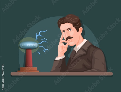 illustration of Nikola Tesla inventor, electrical engineer character illustration vector