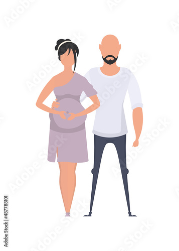 The man and the pregnant woman are depicted in full growth. isolated on white background. Happy pregnancy concept. Vector illustration.