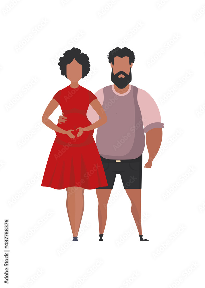 Pregnant woman with her husband in full growth. isolated. Happy pregnancy concept. Vector in cartoon style. Pregnant woman with her husband in full growth. isolated. Happy pregnancy concept. Vector in cartoon style.