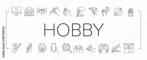 Hobby Leisure Time Collection Icons Set Vector .