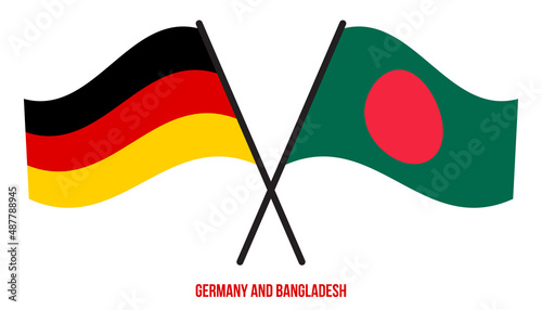 Germany and Bangladesh Flags Crossed And Waving Flat Style. Official Proportion. Correct Colors.
