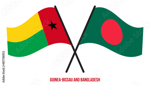 Guinea-Bissau and Bangladesh Flags Crossed And Waving Flat Style. Official Proportion. Correct Color