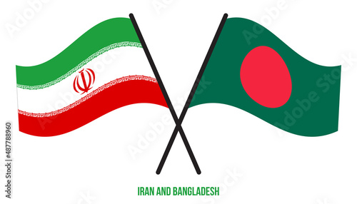 Iran and Bangladesh Flags Crossed And Waving Flat Style. Official Proportion. Correct Colors.