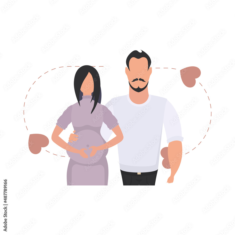 A man and a pregnant woman are depicted waist-deep. isolated on white background. Happy pregnancy concept. Vector illustration. A man and a pregnant woman are depicted waist-deep. isolated on white background. Happy pregnancy concept. Vector illustration.