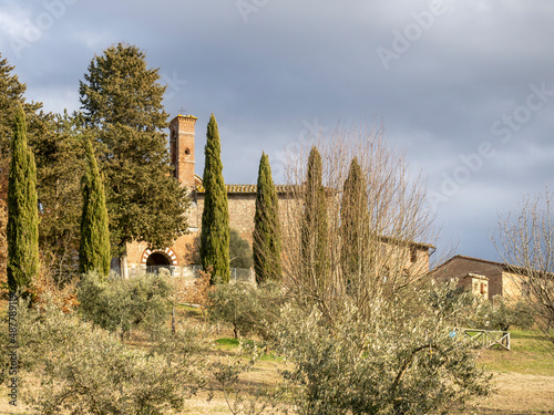 The chapel of Montesiepi in Tuscany with its round tower. photo