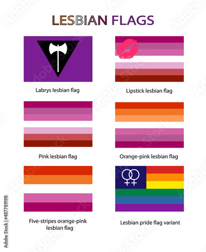 Different lesbian flags used in gay pride celebrations. Evolution of the lesbian flag. Vectors of the different lesbian flags