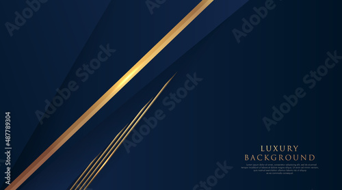 Abstract template dark blue luxury background with triangles pattern and gold lighting lines. Luxury and elegant design. You can use for ad, poster, template, banner