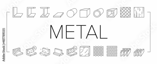 Metal Material Construction Beam Icons Set Vector .