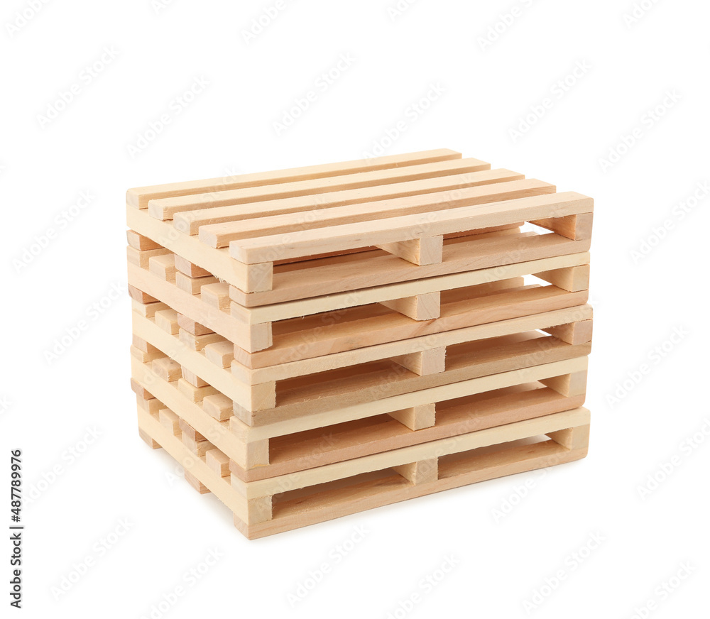 Stack of small wooden pallets on white background Stack of small wooden pallets on white background