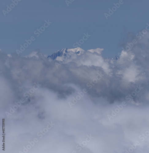 Mont Blanc peak with clouds seen from Switzerland © Jakub Korczyk
