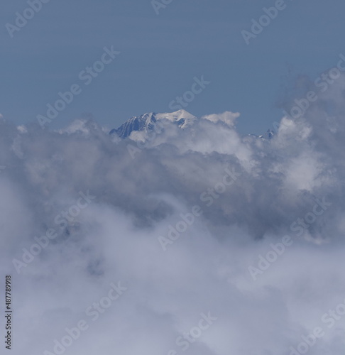 Mont Blanc peak with clouds seen from Switzerland