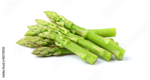 Green asparagus on white background