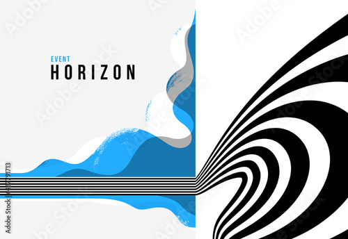 3D black and blue lines in perspective abstract vector background, linear perspective illustration op art.