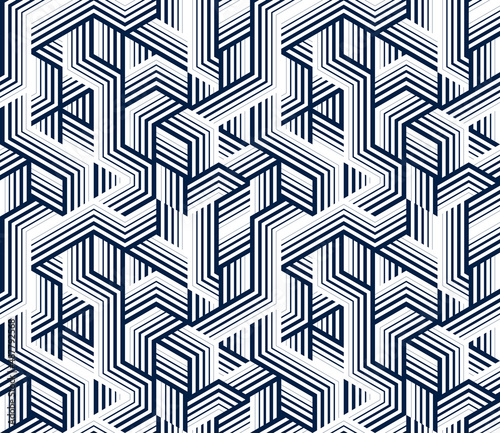 3D cubes seamless pattern vector background, lined dimensional blocks, architecture and construction, geometric design.