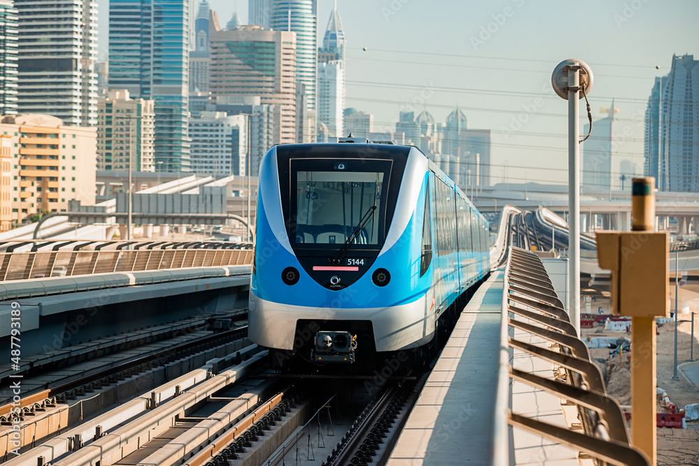 Dubai, United Arab Emirates - November 06, 2021: Dubai metro train on ...