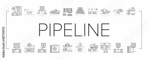 Pipeline Construction Collection Icons Set Vector .