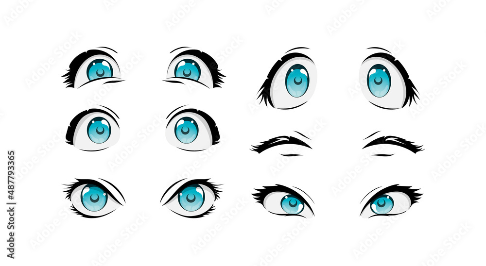 Anime and manga faces set. different expressions. Anime and manga faces set. different expressions.
