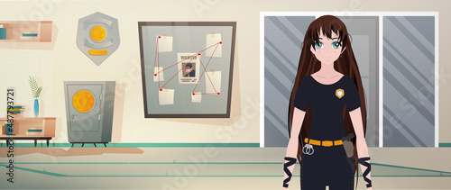 Beautiful policewoman in uniform. vector illustration.