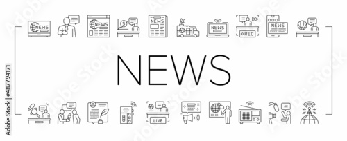 News Broadcasting Collection Icons Set Vector .