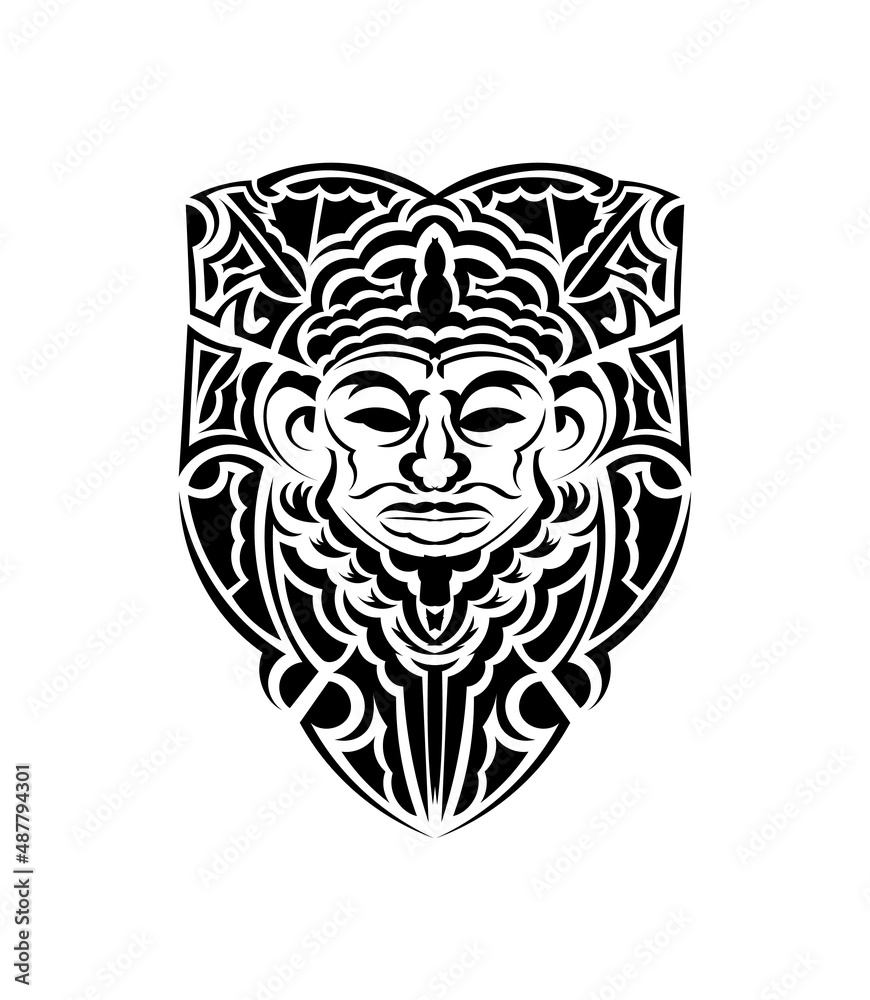 Tribal mask. Monochrome ethnic patterns. Black tattoo in the style of the ancient tribes. Isolated. Vector illustration. Tribal mask. Monochrome ethnic patterns. Black tattoo in the style of the ancient tribes. Isolated. Vector illustration.
