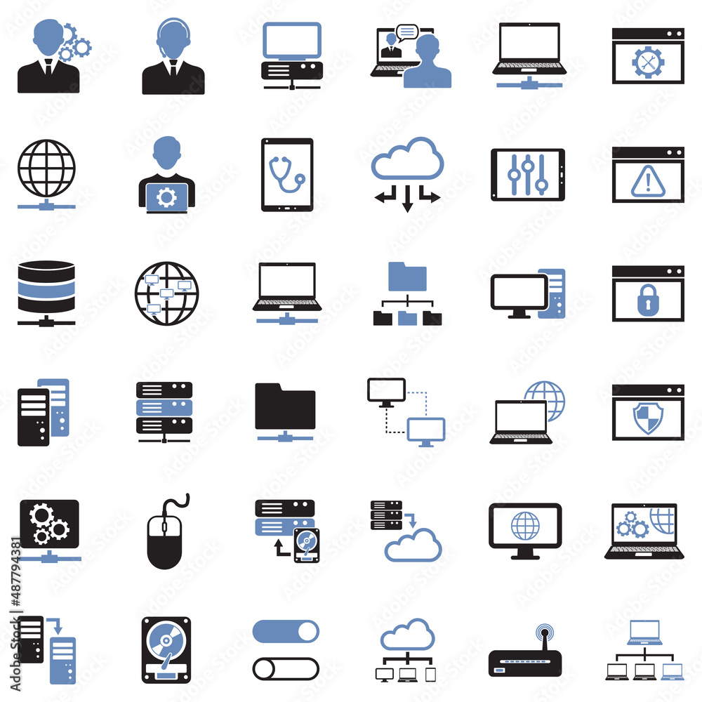 System Administrator Icons. Two Tone Flat Design. Vector Illustration.