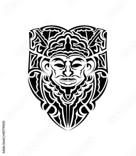 Fototapeta Naklejka Na Ścianę i Meble -  Tribal mask. Monochrome ethnic patterns. Black tattoo in the style of the ancient tribes. Isolated. Vector illustration.