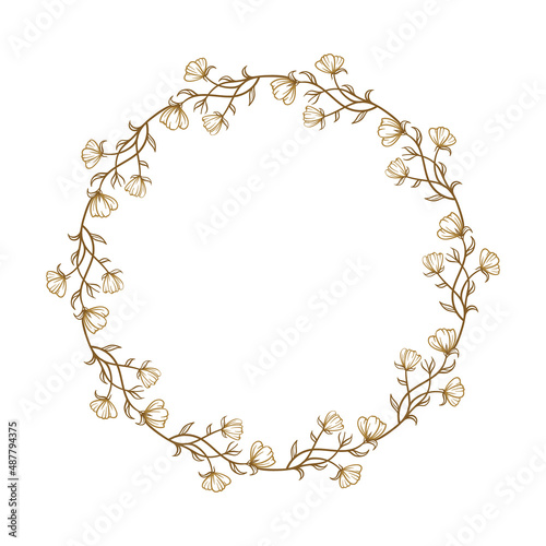 Vector round floral wreath. Elegant graphic frame.