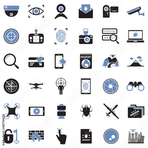 Surveillance Icons. Two Tone Flat Design. Vector Illustration.