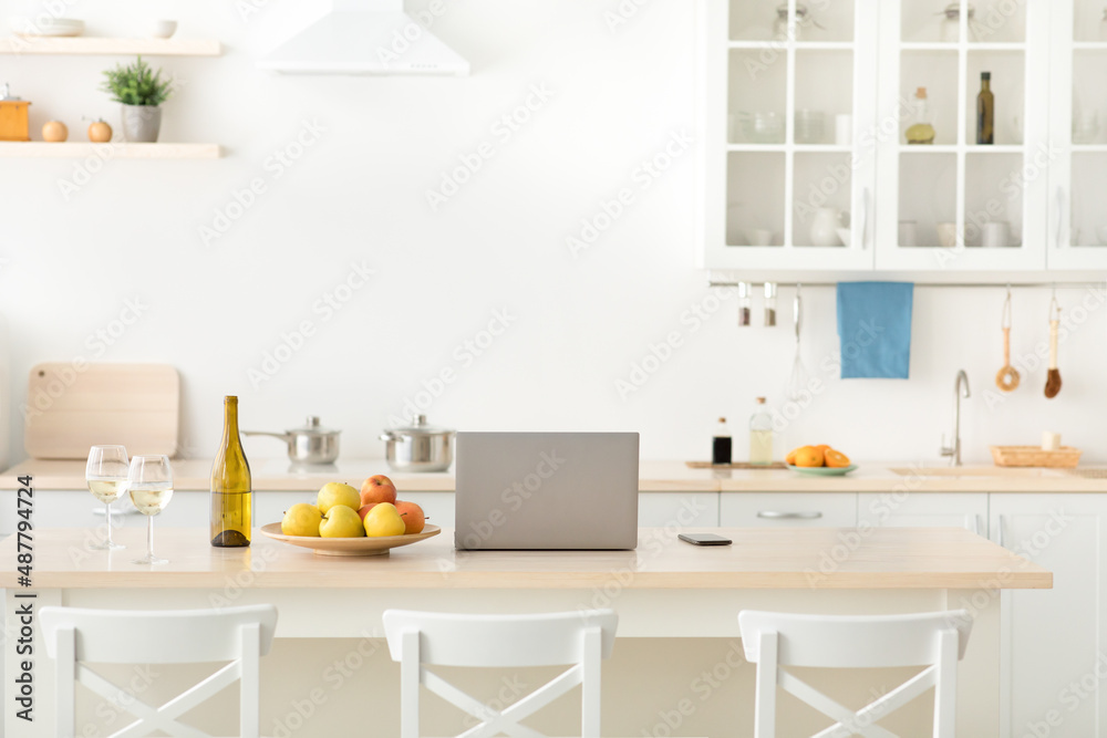 Remote work during COVID-19 lockdown, simple interior, rent or sale of flat Remote work during COVID-19 lockdown, simple interior, rent or sale of flat