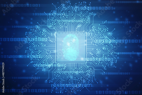 Abstract security system concept with fingerprint on technology background, Fingerprint Scanning Identification System. Biometric Authorization and Business Security Concept